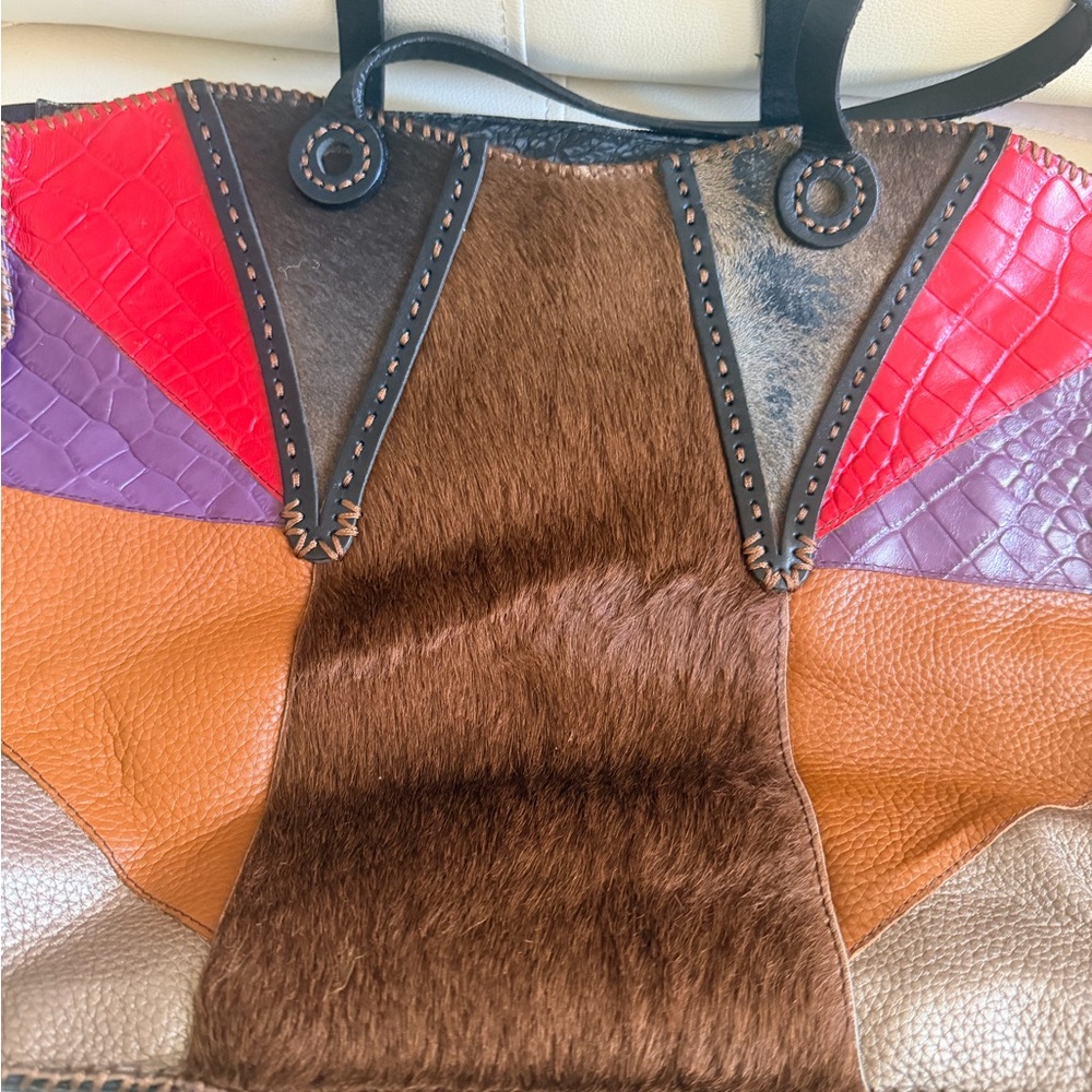 Colorful Patchwork Leather Tote - image 4